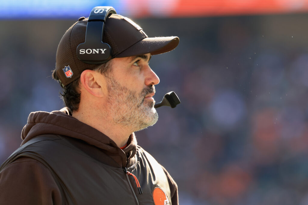 Head coach Kevin Stefanski of the Cleveland Browns looks on during the second quarter of the game against the Cincinnati Bengals