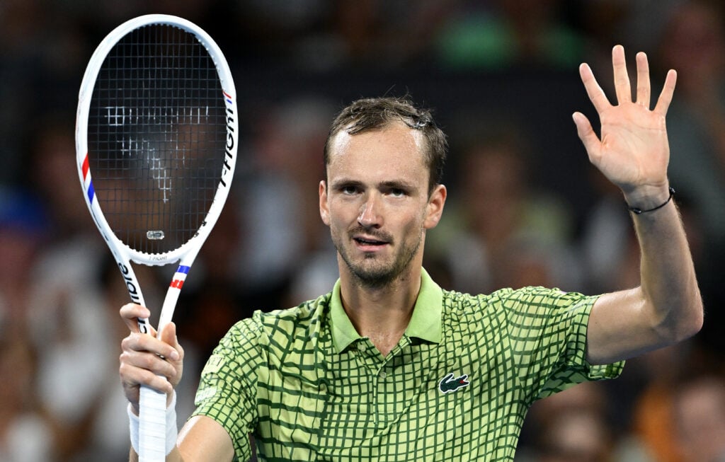 Daniil Medvedev waves to the crowd at the 2026 Brisbane International.