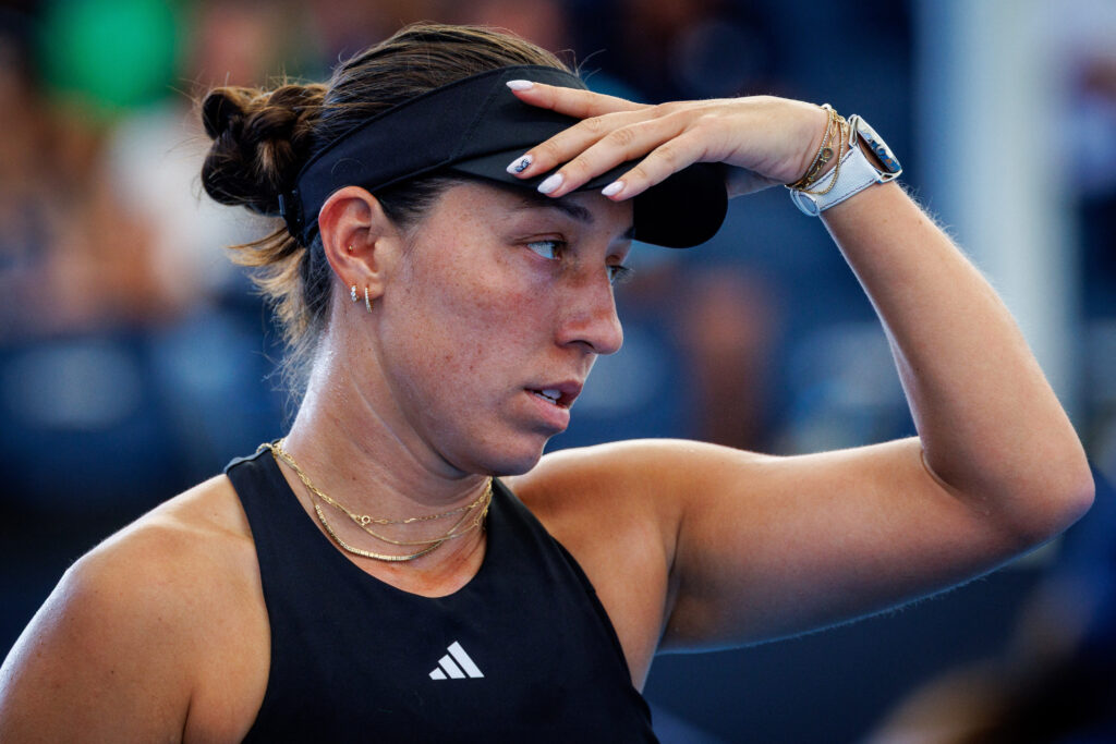 Jessica Pegula reacts during the 2026 Brisbane International