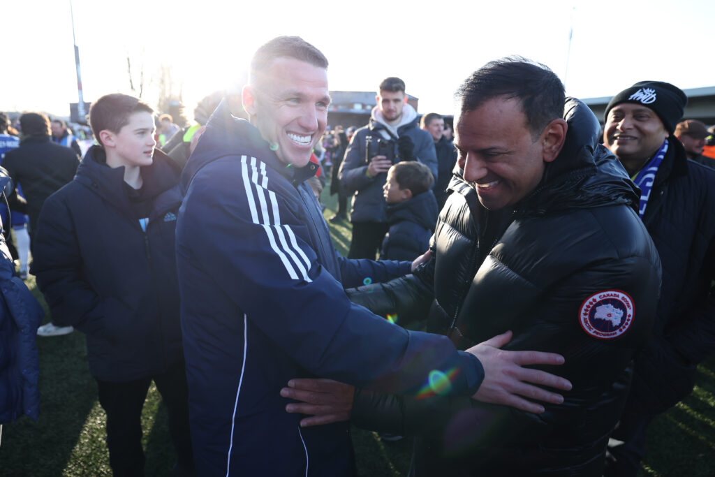 John Rooney, Manager of Macclesfield celebrates after victory in the Emirates FA Cup Third Round match between Macclesfield and Crystal Palace.