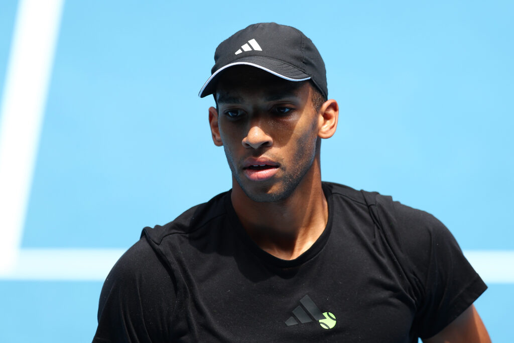 Felix Auger-Aliassime of Canada looks on during a practice session ahead of the 2026 Australian Open at Melbourne Park on January 14, 2026 in Melbourne, Australia.