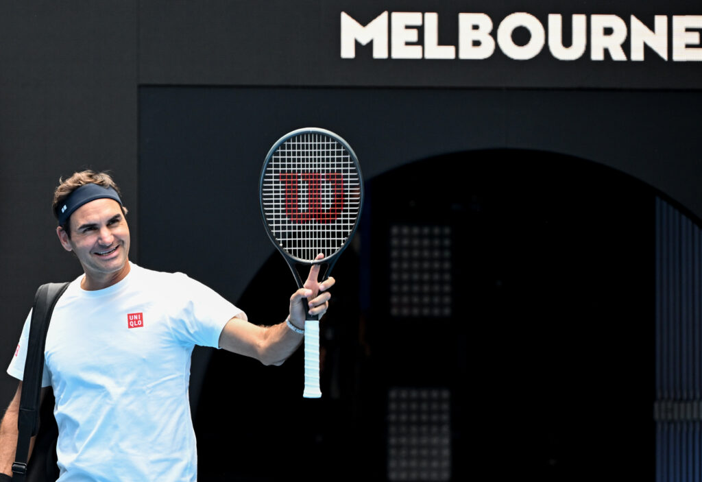 Roger Federer waves to the crowd at the 2026 Australian Open.