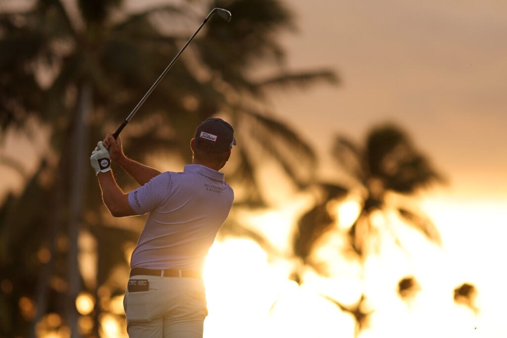 Bud Cauley of the United States plays his shot from the 11th tee during the second round of the Sony Open in Hawaii 2026 at Waialae Country Club.