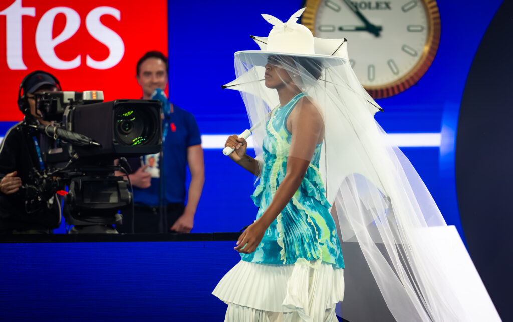 Naomi Osaka of Japan walks onto the court to play against Antonia Ruzic of Croatia in the first round on Day 3 of the 2026 Australian Open at Melbourne Park.