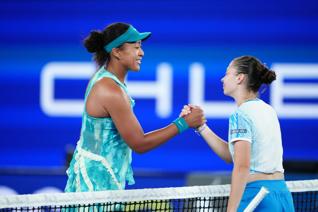 Naomi Osaka and Antonia Ruzic shake hands after their match at the 2026 Australian Open