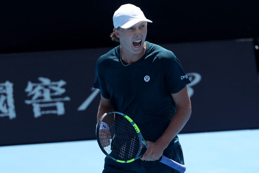 Ethan Quinn celebrates during his win over Hubert Hurkacz at the 2026 Australian Open
