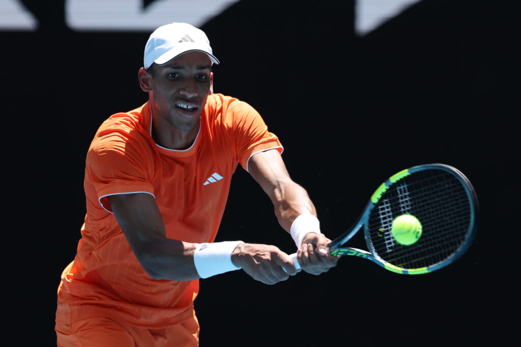 Felix Auger-Aliassime hits a backhand during the 2026 Australian Open