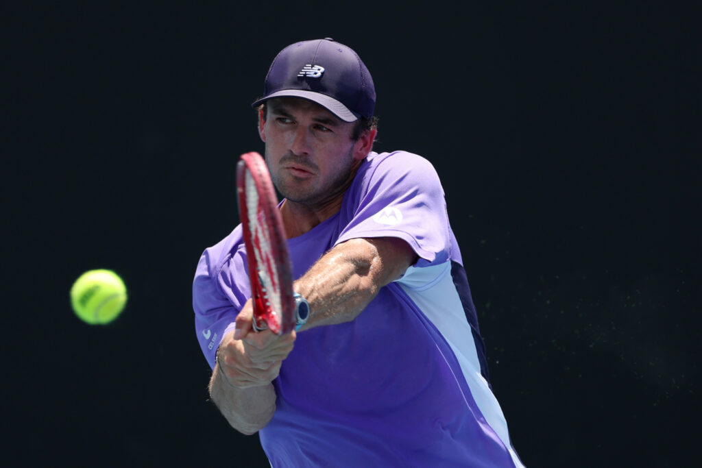 Tommy Paul hits a backhand during his first round match at the 2026 Australian Open.
