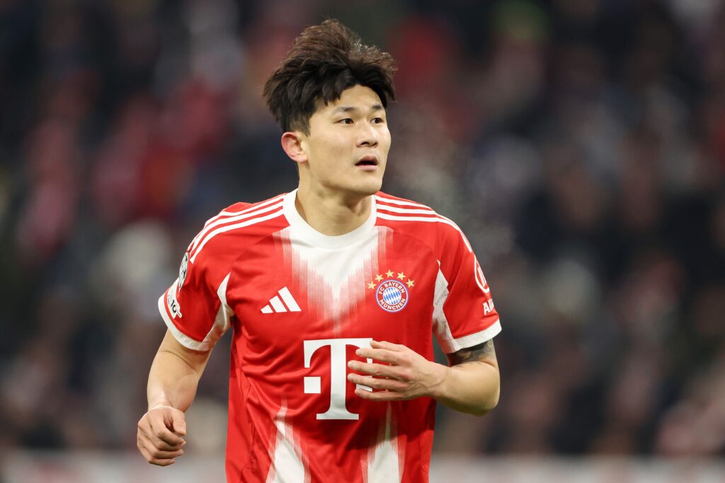 Minjae Kim of FC Bayern Munich during the Champions League match between FC Bayern Munich and Royale Union Saint-Gilloise on January 21, 2026, at the Allianz Arena.