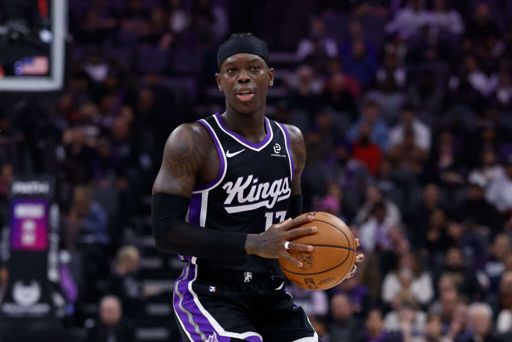 Dennis Schroder #17 of the Sacramento Kings looks to pass the ball in the first quarter against the Miami Heat at Golden 1 Center.