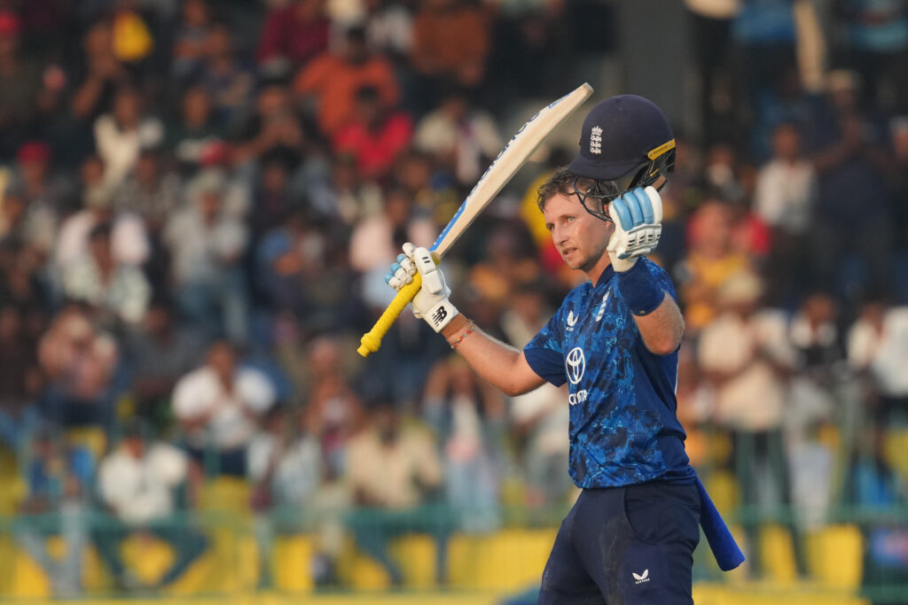 Joe Root of England celebrates his Century during the 3rd One Day International match between Sri Lanka and England