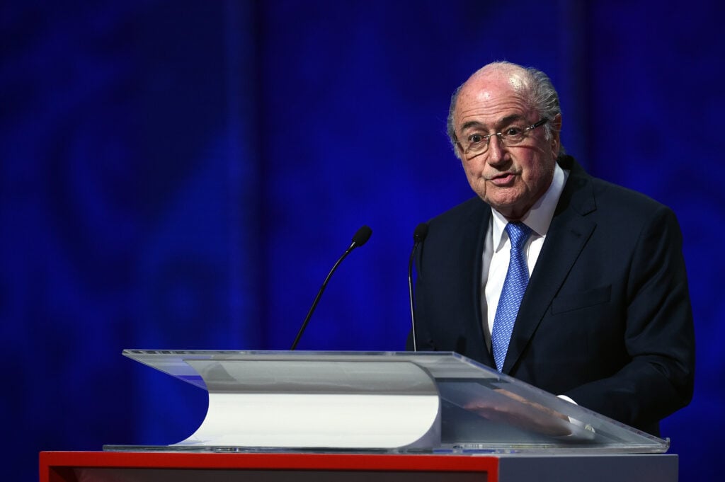 President Joseph S. Blatter speaks during the Preliminary Draw of the 2018 FIFA World Cup in Russia.