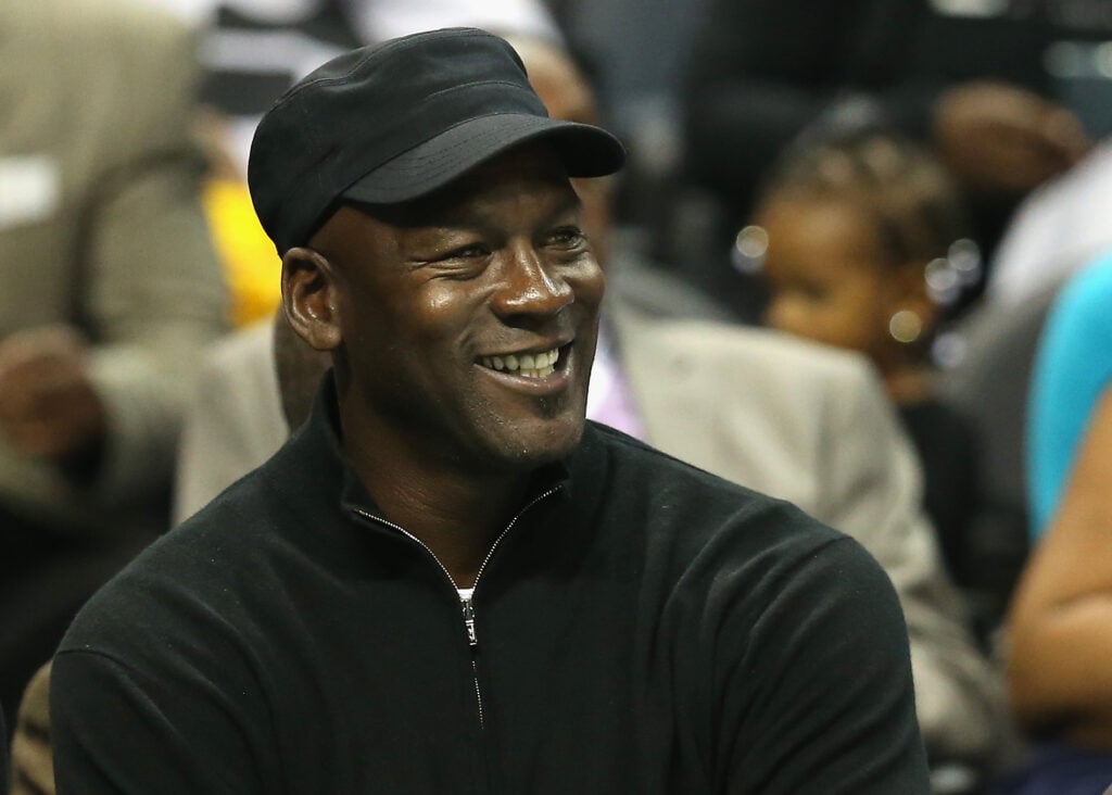 Owner of the Charlotte Hornets, Michael Jordan, watches on during their game against the Chicago Bulls at Time Warner Cable Arena.