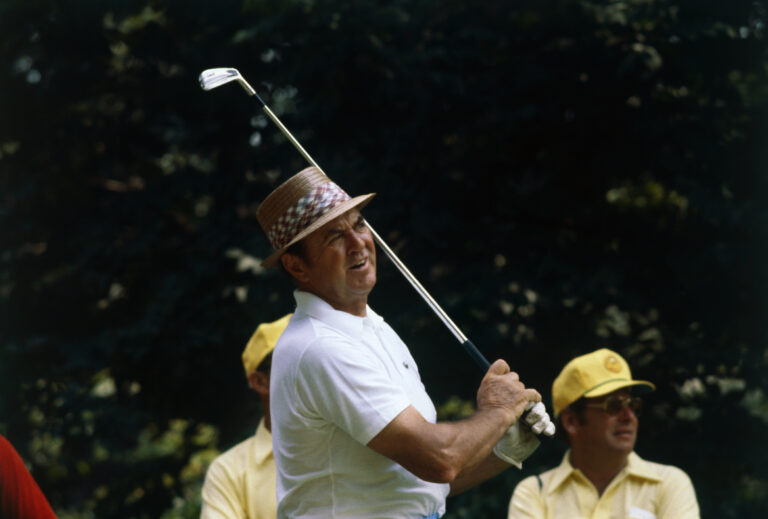 (Original Caption) Sam Snead, 66, putting during the 60th PGA, at Oakmount Country Club.