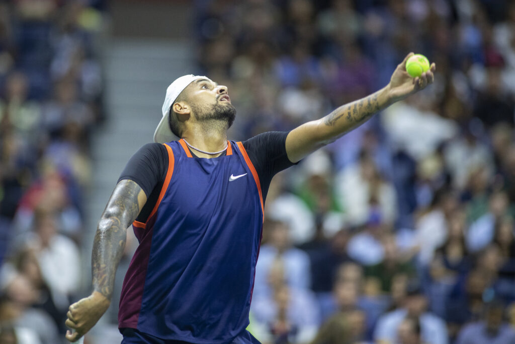 Nick Kyrgios serves at the 2022 US Open