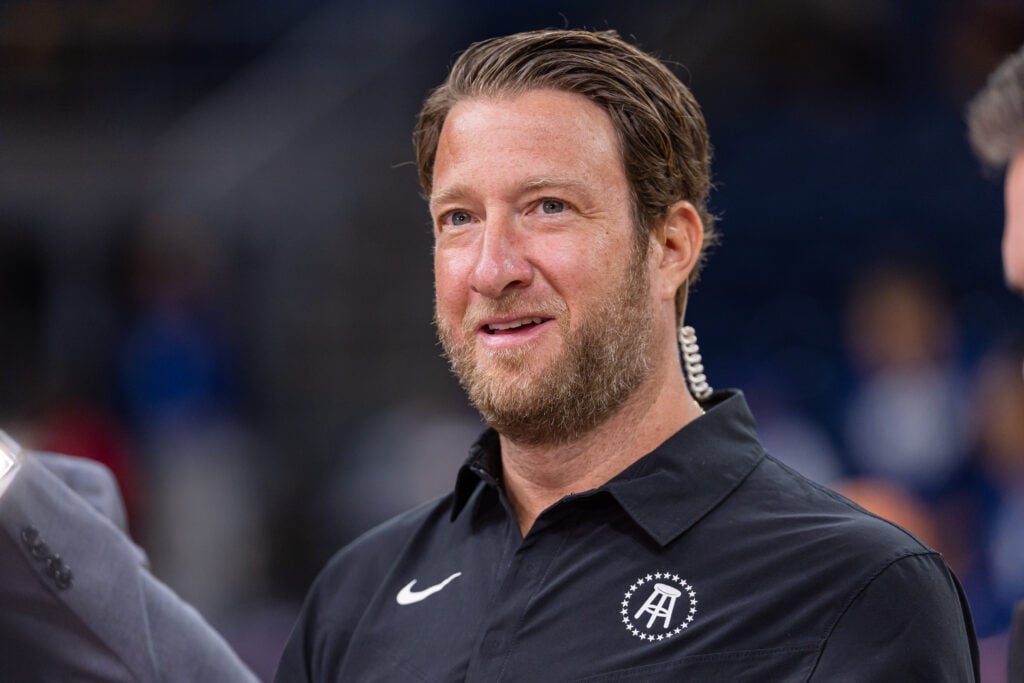 Barstool founder and CEO Dave Portnoy is seen before the Florida Atlantic Owls and Loyola (Il) Ramblers game in the Barstool Invitational at Wintrust Arena.