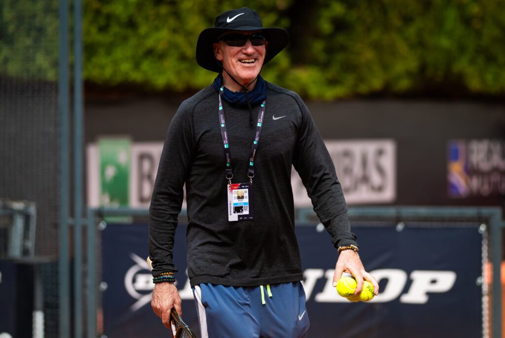 Coach Brad Gilbert during practice with Coco Gauff of the United States on Day One of the Internazionali BNL D'Italia at Foro Italico on May 06, 2024 in Rome, Italy