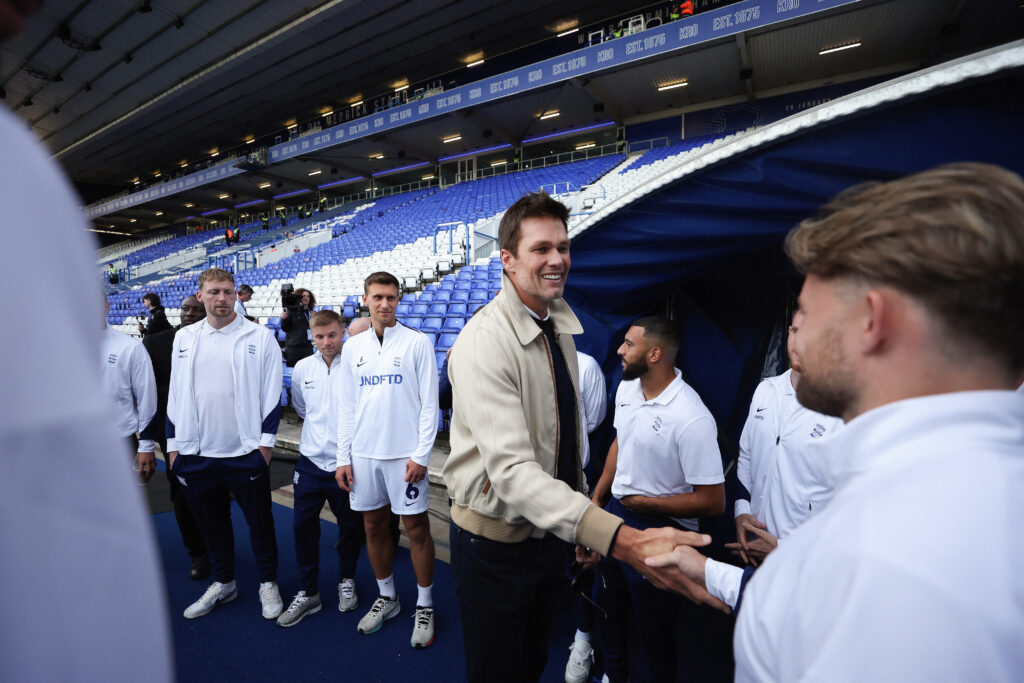 Tom Brady minority owner of Birmingham City meets the players ahead of the Sky Bet League One match between Birmingham City FC and Wrexham AFC at St Andrew’s.