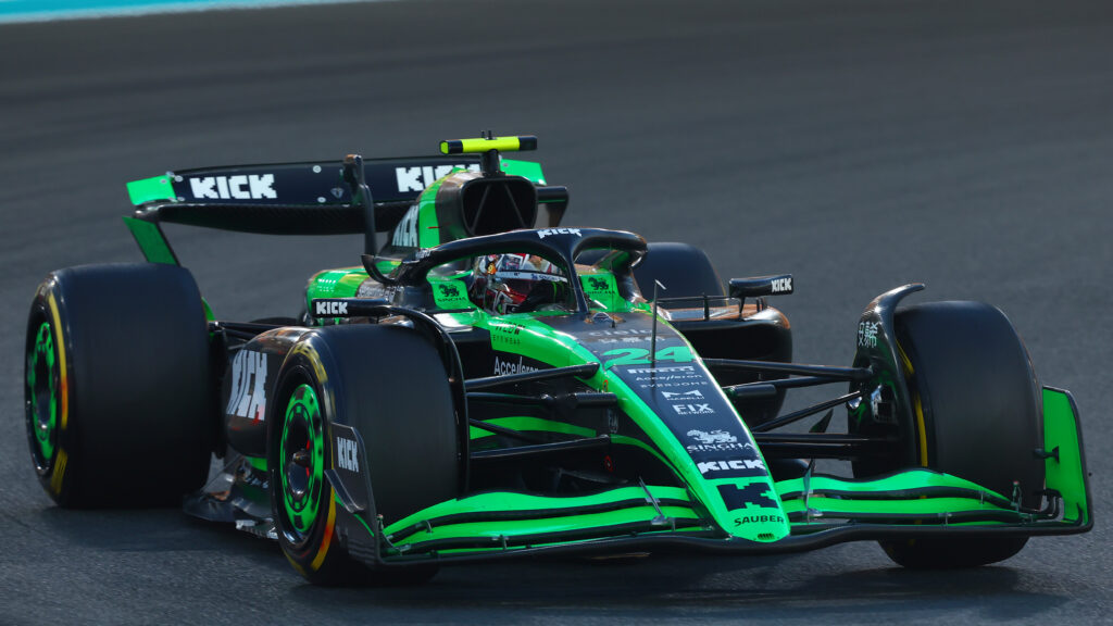 Zhou Guanyu at the wheel of his Sauber F1 car at the 2024 Abu Dhabi Grand Prix.