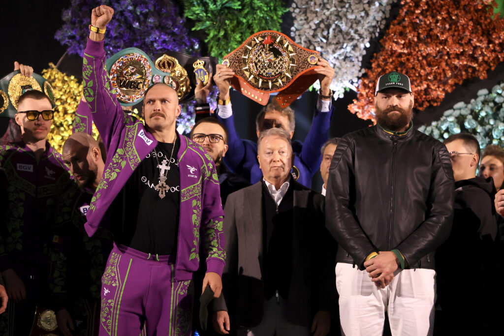 Oleksandr Usyk and Tyson Fury 2 pose for a photo during the weigh-in as part of Oleksandr Usyk v Tyson Fury 2 at on December 20, 2024.