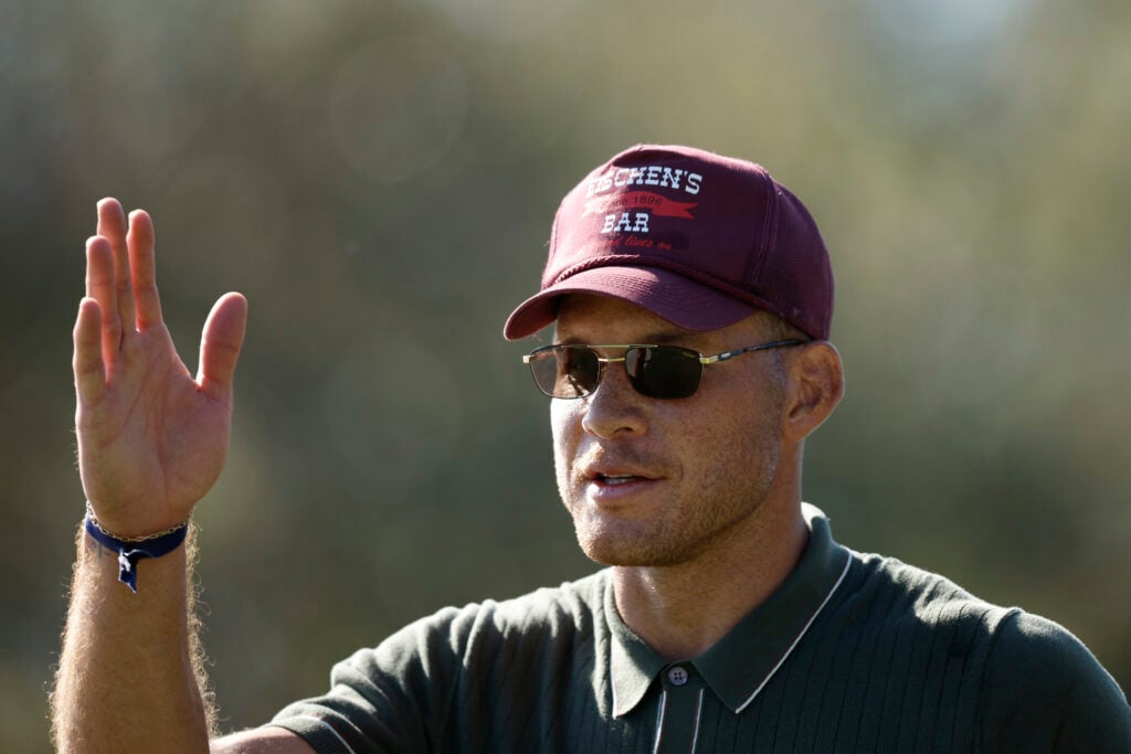 Former NBA player Blake Griffin reacts on the second tee during the second round of the Hilton Grand Vacations Tournament of Champions 2025