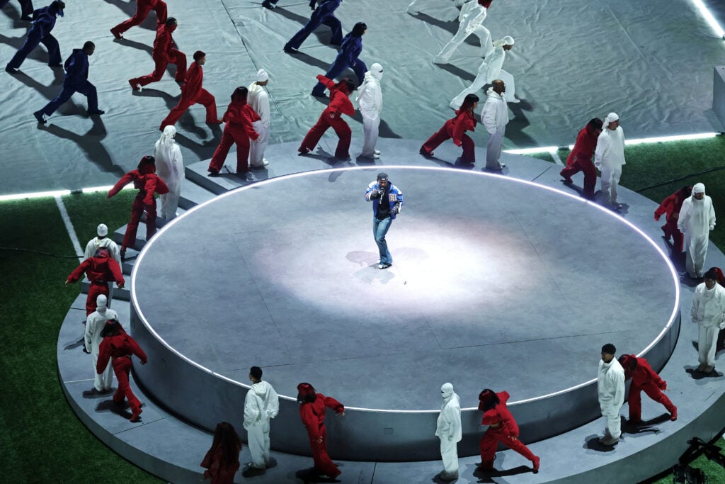 Kendrick Lamar performs onstage during Apple Music Super Bowl LIX Halftime Show at Caesars Superdome on February 09, 2025 in New Orleans, Louisiana.