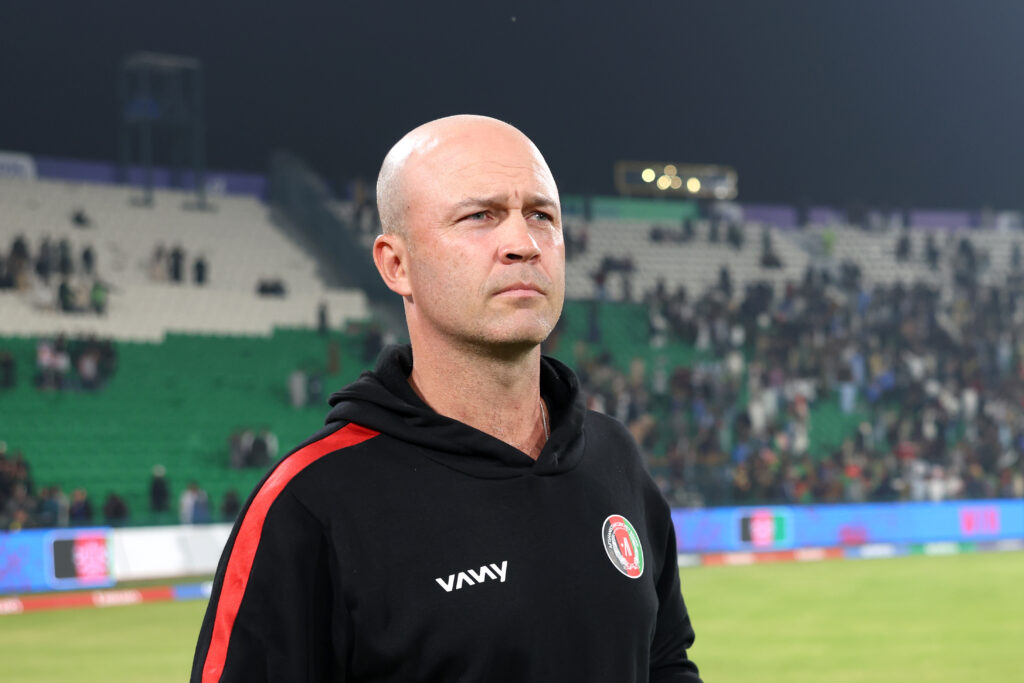 Jonathan Trott, Head Coach of Afghanistan looks on after the ICC Champions Trophy 2025 match between Afghanistan and England at Gaddafi Stadium.
