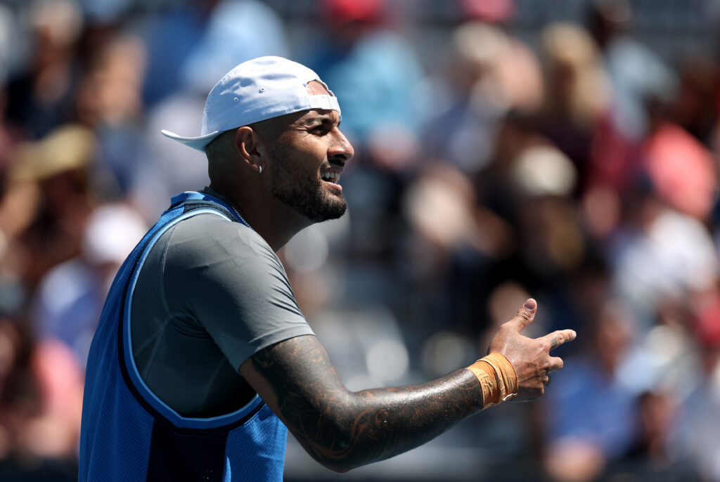 Nick Kyrgios reacts during the 2025 Miami Open