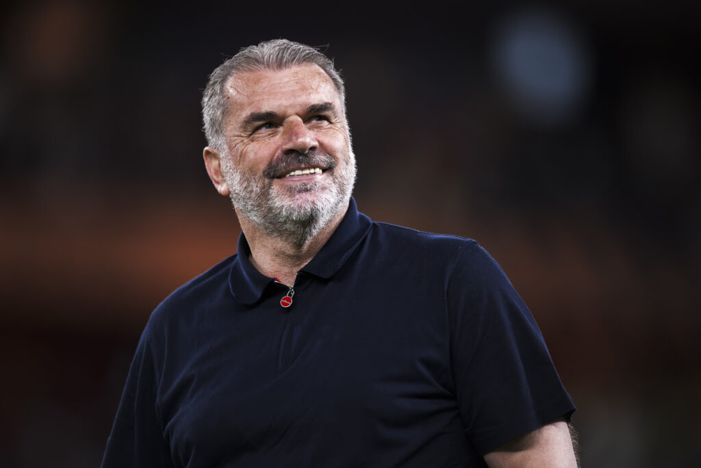 Ange Postecoglou, head coach of Tottenham Hotspur FC, smiles during the award ceremony following the UEFA Europa League final football match between Tottenham Hotspur FC and Manchester United FC.