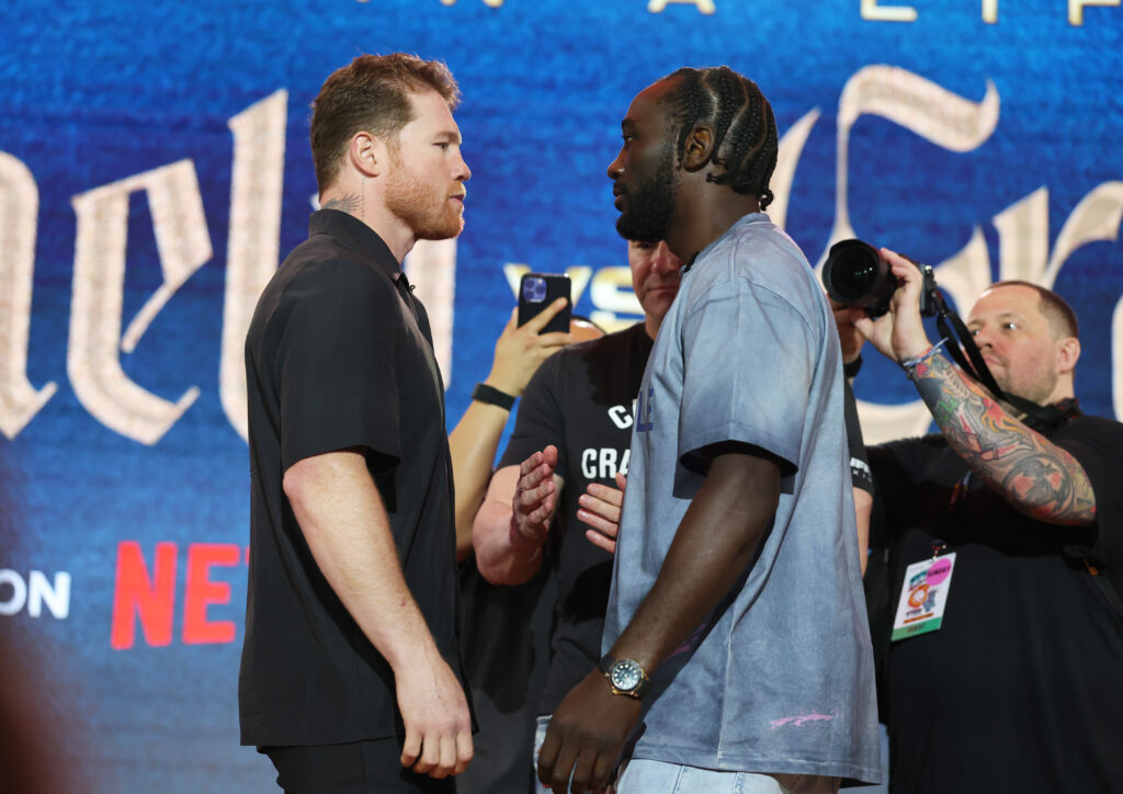 Canelo Álvarez and Terence Crawford attend the Canelo Álvarez vs. Terence Crawford Press Conference during Fanatics Fest at Javits Center on June 22, 2025 in New York City.