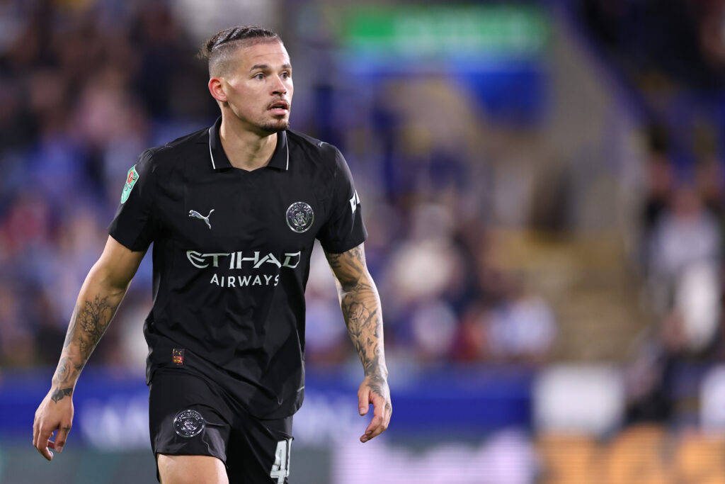 Kalvin Phillips of Manchester City during the Carabao Cup Third Round match between Huddersfield Town and Manchester City at Accu Stadium on September 24, 2025 in Huddersfield, England.