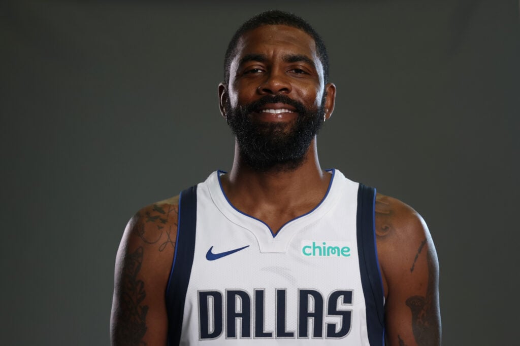 Kyrie Irving #11 of the Dallas Mavericks poses for a portrait during media day at American Airlines Center.