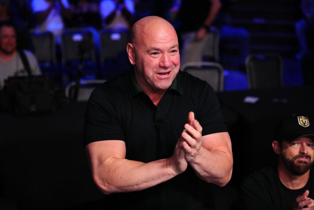 UFC President and CEO Dana White applauds the fight between Marwan Rahiki of Morocco and Azamat Nuftillaev of Uzbekistan during Dana White's Contender Series season nine, week ten at UFC APEX on October 14, 2025 in Las Vegas, Nevada.