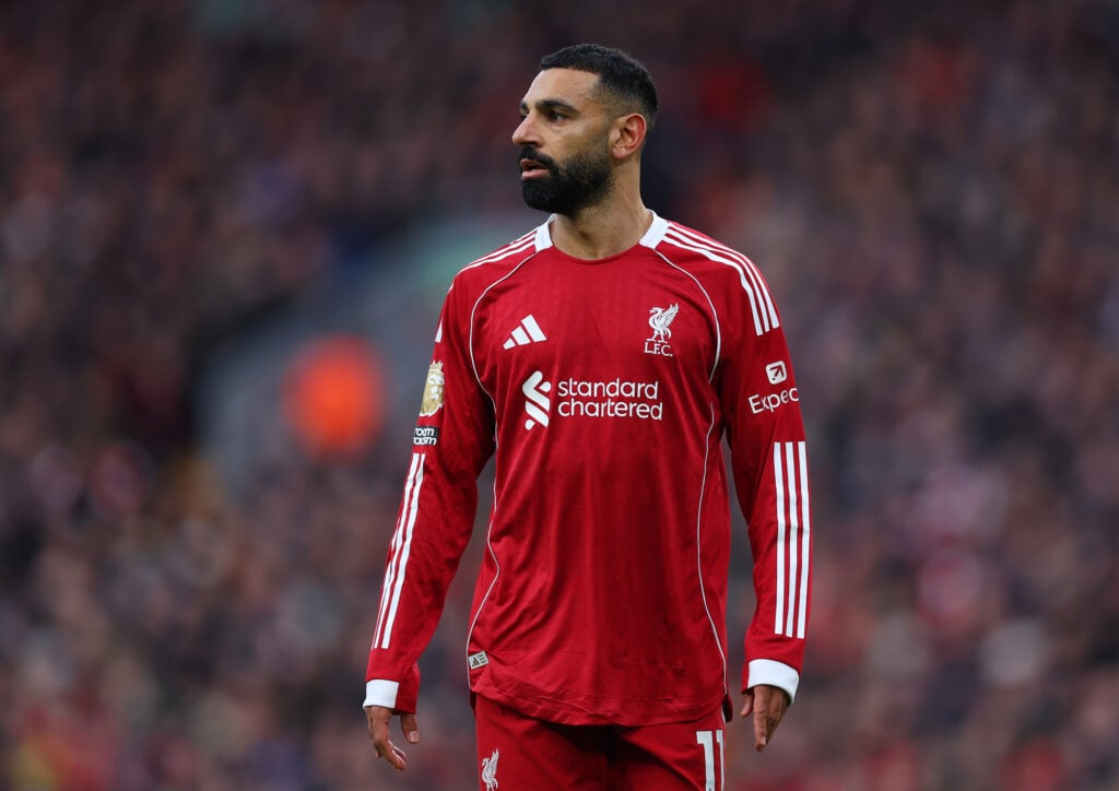 Mohamed Salah of Liverpool looks on during the Premier League match between Liverpool and Nottingham Forest at Anfield.