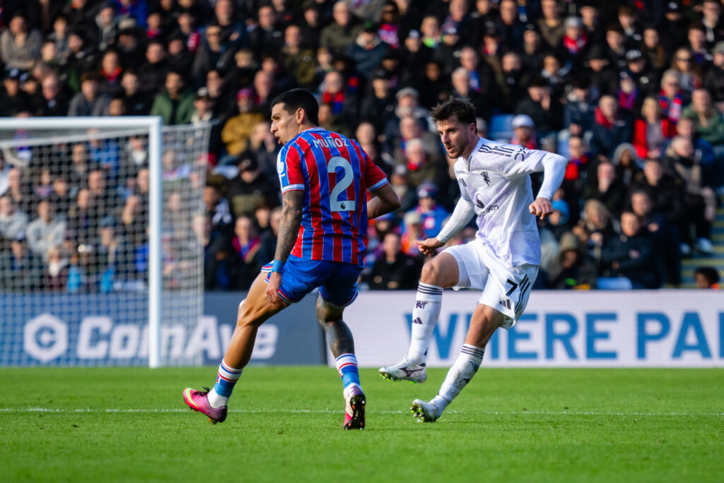 Mason Mount of Manchester United in action during the Premier League match between Crystal Palace and Manchester United at Selhurst Park.
