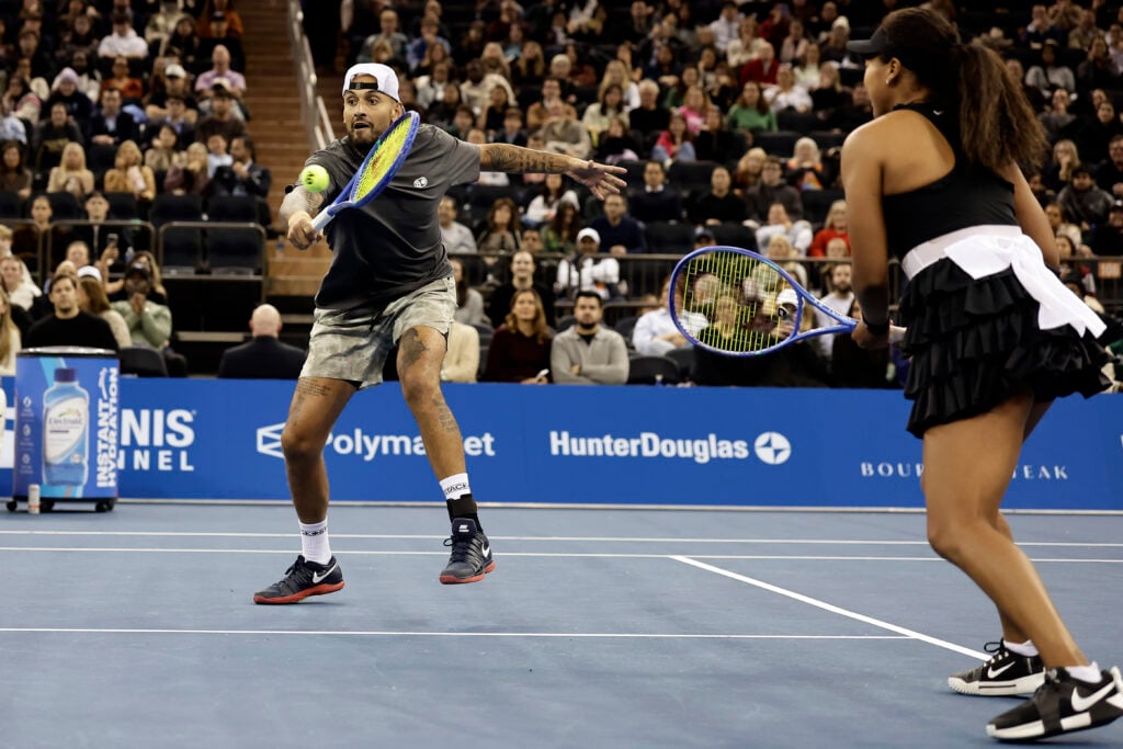 Nick Kyrgios and Naomi Osaka in action at the 2025 Garden Cup