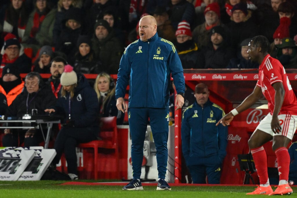 Sean Dyche, Nottingham Forest head coach, reacts during the Premier League match between Nottingham Forest and Everton at the City Ground in Nottingham, England, on December 30, 2025.