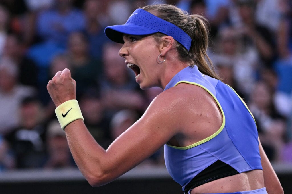 Britain's Katie Boulter reacts after a point against Switzerland's Belinda Bencic during their women's singles match on day three of the Australian Open tennis tournament in Melbourne on January 20, 2026.