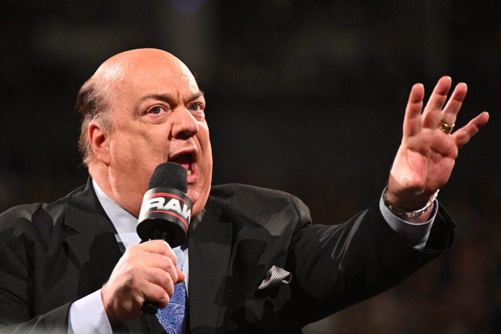 Paul Heyman addresses the crowd during Monday Night RAW at Scotiabank Arena.