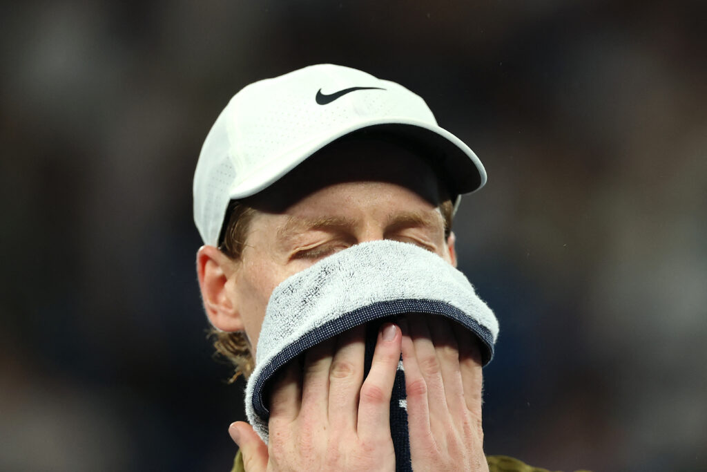 Jannik Sinner reacts during his defeat to Novak Djokovic at the 2026 Australian Open