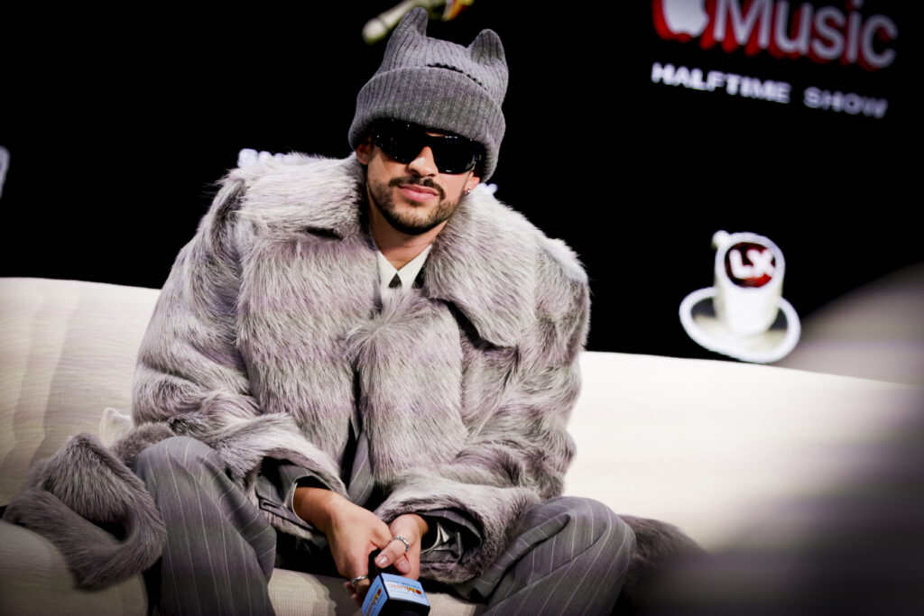 Grammy-award-winning singer and Super Bowl Halftime performer Bad Bunny takes questions during a press conference at the Mascone Center during Super Bowl week in San Francisco on Thursday, Feb. 5, 2026.