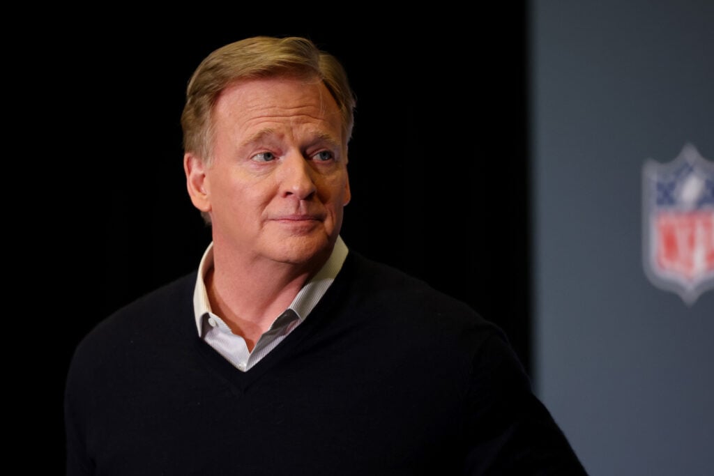 NFL commissioner Roger Goodell looks on during Super Bowl LX Opening Night at San Jose McEnery Convention Center on February 02, 2026 in San Jose, California.