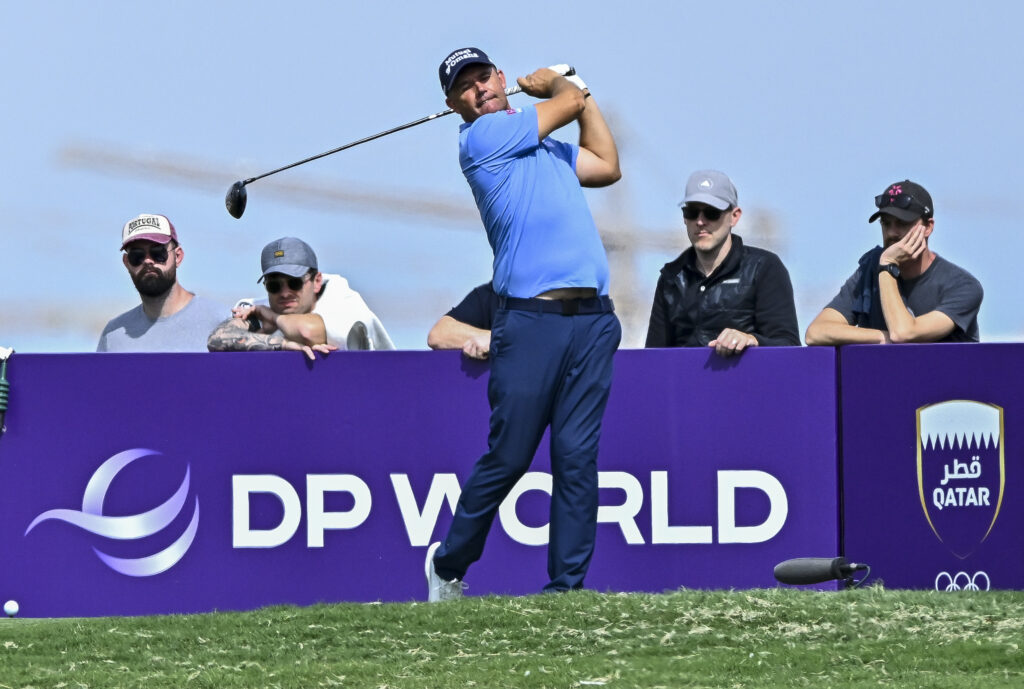 Padraig Harrington of Ireland tees off on the 8th hole during the second round of the Qatar Masters 2026 golf tournament at the Doha Golf Club