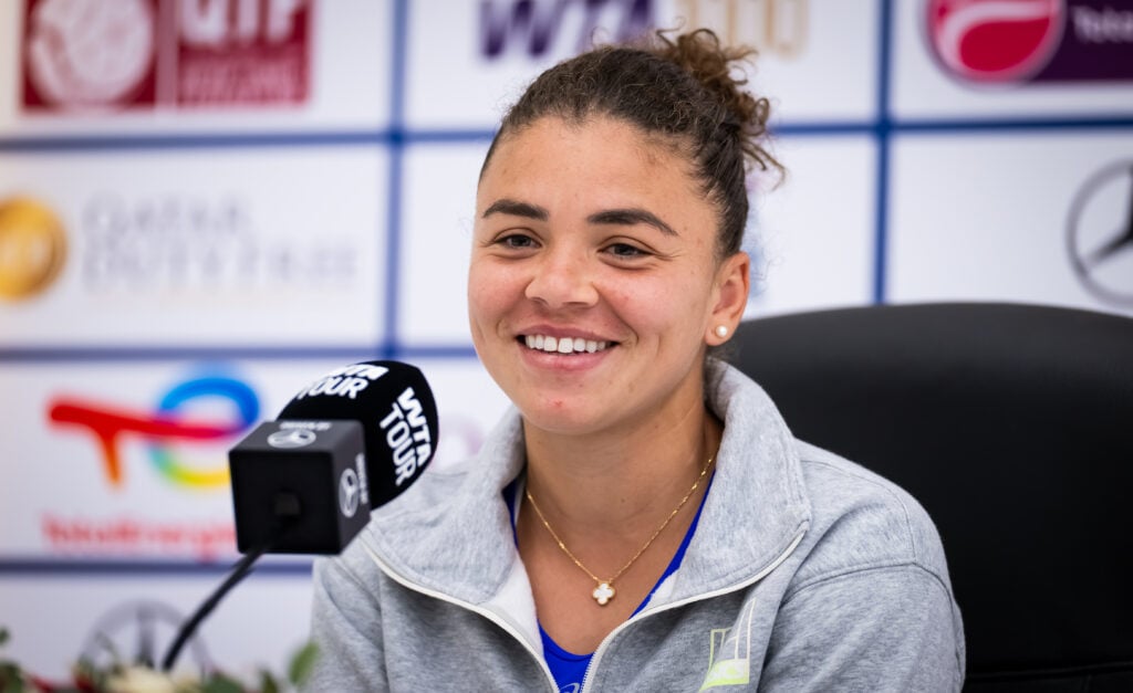 Jasmine Paolini of Italy talks to the press during Media Day on Day One of the Qatar TotalEnergies Open, part of the Hologic WTA Tour at Khalifa International Tennis and Squash Complex on February 08, 2026 in Doha, Qatar.