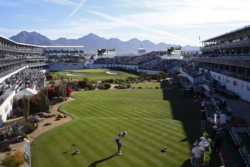 Max Homa of the United States plays his shot from the 16th tee during the second round of the WM Phoenix Open 2026 at TPC Scottsdale on February 06, 2026 in Scottsdale, Arizona.