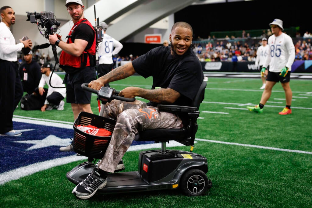 Micah Parsons #1 of the Green Bay Packers rides a scooter before the 2026 NFL Pro Bowl game between the AFC and the NFC at the Moscone Center South on February 03, 2026 in San Francisco, California.