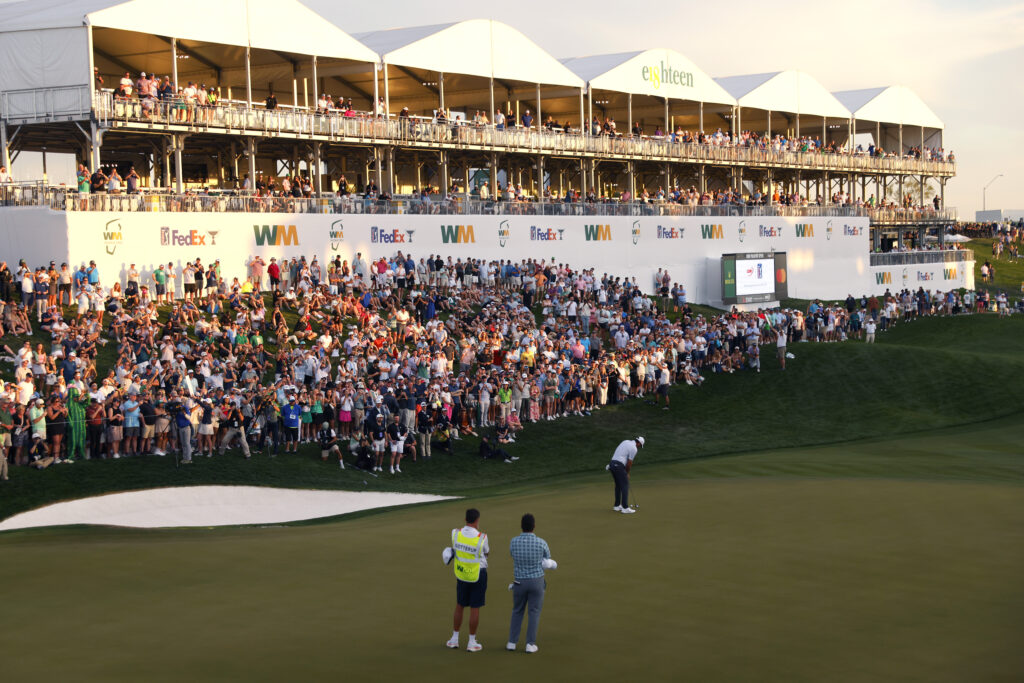 Scottie Scheffler of the United States putts on the 18th green during the second round of the WM Phoenix Open 2026 at TPC Scottsdale on February 06, 2026 in Scottsdale, Arizona