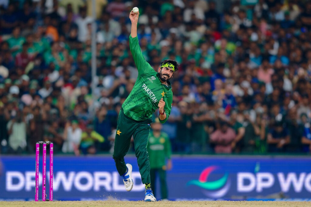 Usman Tariq of Pakistan bowls during the ICC Men's T20 World Cup India & Sri Lanka 2026 match between Pakistan and USA at Sinhalese Sports Club.