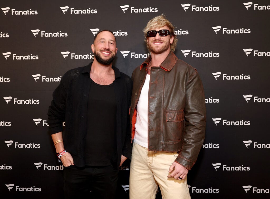 Mike Majlak and Logan Paul attend the 2026 Fanatics Super Bowl Party at Pier 48 in San Francisco on February 07, 2026 in San Francisco, California.