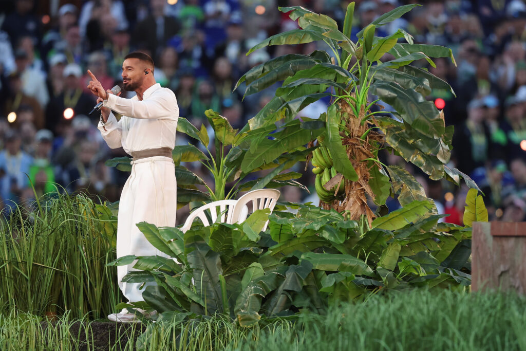 Ricky Martin performs with Bad Bunny onstage during the Apple Music Super Bowl LX Halftime Show at Levi's Stadium on February 08, 2026 in Santa Clara, California.